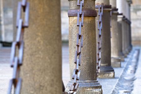 Columns united by chainsの写真素材