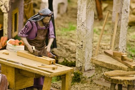 Carpenter figurine from a typical crib scene.の写真素材