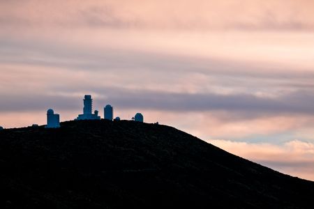 Tenerife observatory complex at sunset.の写真素材