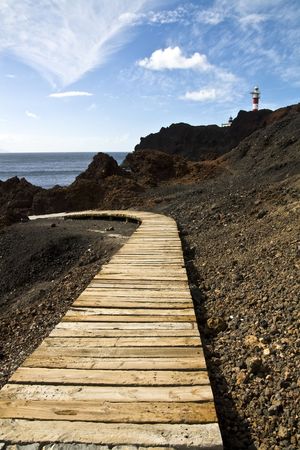 Wood walkway in lava terrain.の写真素材