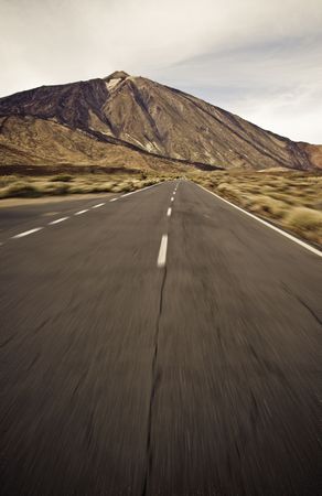 Driving in a road around Teide volcano, Canary islands
