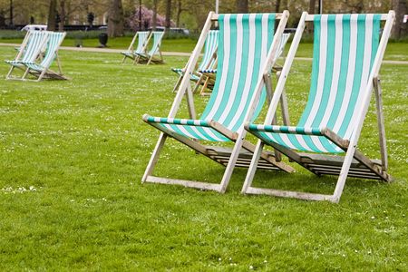 Empty deck chairs at St Jame´s London Parkの写真素材