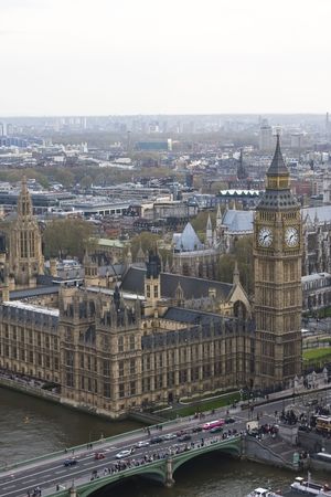 Aerial view of the Big Ben and the Houses of Parliament