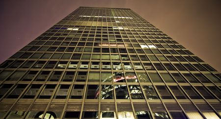 Skyscraper at night in the city of London.