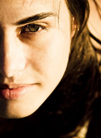 Green eye woman portrait with sensual lipsの写真素材
