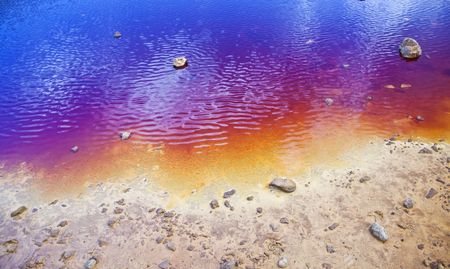 Colorful lake shore in a desertの写真素材