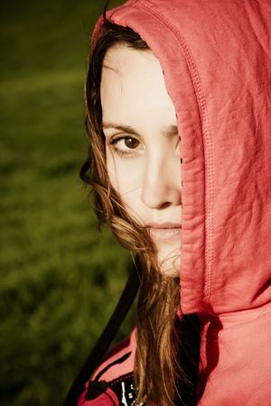 Beautiful woman portrait with red cap.