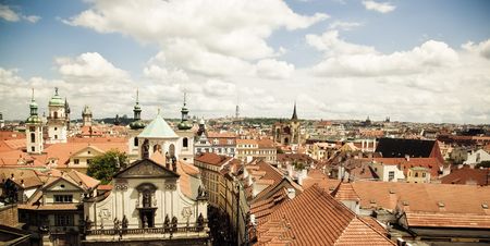 Prague idyllic view from the Charles bridge tower.の写真素材