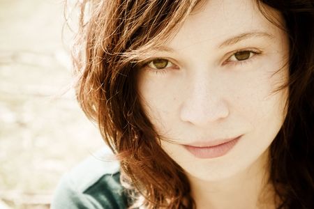 Close woman portrait with the world  reflected in her eyes.の写真素材