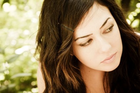 Young beautiful long haired woman portraitの写真素材