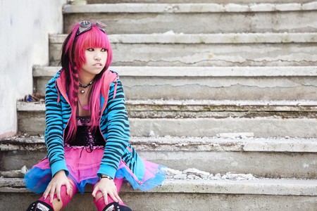 Young asian sad girl with cosplay looking.の写真素材