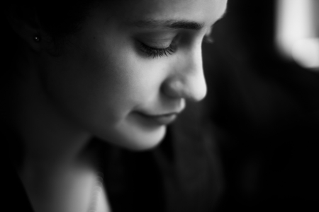 Close up on beautiful woman profile.の写真素材