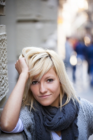 Young casual looking girl staring at camera.の写真素材
