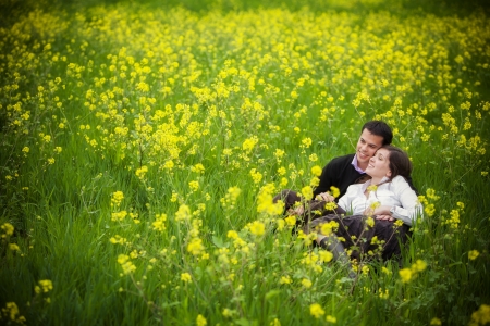 Young beautiful couple loving each other in nature.の写真素材