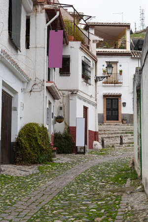 Cobbled street of the Sacromonte neighborhood in Granada, Community of Andalusia, Spain