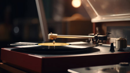 old record player with a vinyl, music, retro, old music player concept. created with ai.の素材