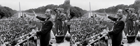 Martin Luther king jr. in the march washington smiles. I have a dream 3D SBS Cross-Eyed Stereoscopic USA African American activist, lead the civil rights movement. Black and White.のeditorial素材