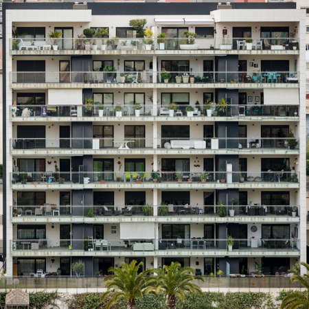 detail apartment building with terrace outsideの写真素材