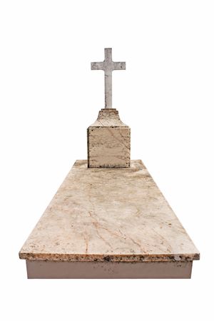 Christian blank gravestone isolated on white backgroundの写真素材