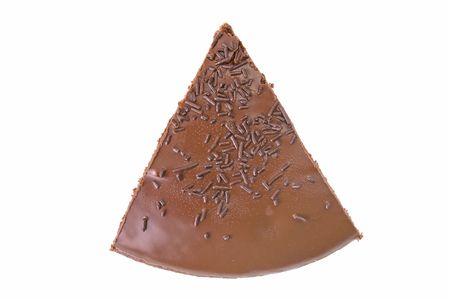 Top view of a slice of chocolate fudge cake with sprinkles detail on white
の写真素材