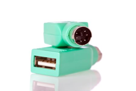 USB to PS2 plug adaptor isolated on white backgroundの写真素材