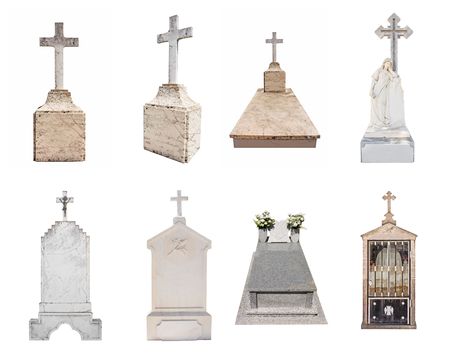 Set of various gravestones isolated on white backgroundの写真素材