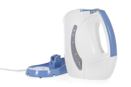 modern electric kettle isolated on white backgroundの写真素材