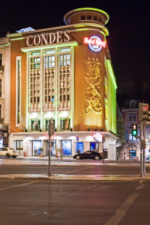 Lisbon, Portugal - June 16, 2013  Hard Rock Cafe in the Liberdade Avenue  Itâs using the former Condes Movie Theater building のeditorial素材