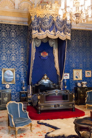 Lisbon, Portugal, December 02, 2013  The Queenâs Bedroom of the Ajuda National Palace, Lisbon, Portugal - 19th century neoclassical Royal palace のeditorial素材