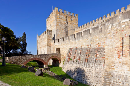 Sao Jorge  St  George  Castle in Lisbon, Portugal  Entrance of the keep  castelejo   One of the landmarks of the Portuguese Capital のeditorial素材