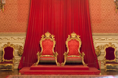 Lisbon, Portugal, December 02, 2013  The Throne Room of the Ajuda National Palace, Lisbon, Portugal - 19th century neoclassical Royal palace のeditorial素材
