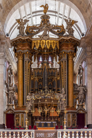 Baroque altar under baldachin  Church of the Sao Vicente de Fora Monastery  Very important monument in Lisbon, Portugal  17th century Mannerismのeditorial素材