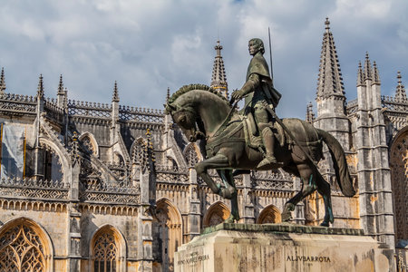 Batalha Monastery  Nuno Alvares Pereira statue  One of Portugal most important national heroes  Medieval noble and knight  Portugal  UNESCO World Heritage Site のeditorial素材