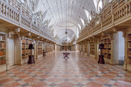 Mafra, Portugal - September 02, 2013  Library of the Mafra National Palace  Franciscan religious order  18th Century Baroque architecture のeditorial素材