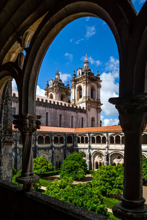 Alcobaca, Portugal - July 17, 2013  Dom Dinis cloister in Alcobaca Monastery  Cistercian Religious Order  Masterpiece of the Gothic  Unesco World Heritage, Portugalのeditorial素材