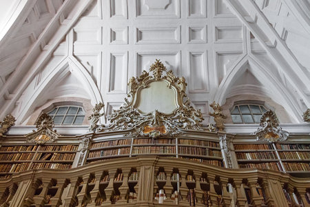 Mafra, Portugal - September 02, 2014: Library of the Mafra National Palace in Portugal. Franciscan religious order. 18th Century Baroque architectureのeditorial素材