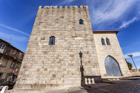 The Medieval Tower of the Dom Pedro Pitoes Street in the city of Porto, Portugal. Romanesque architecture. のeditorial素材