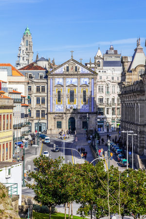 Porto, Portugal. December 29, 2014: Santo Antonio dos Congregados Church in Almeida Garrett Square. Baroque architecture decorated with the typical Portuguese blue tiles. Unesco World Heritage Siteのeditorial素材
