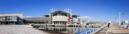 Lisbon Oceanarium, the second largest oceanarium in the world and the biggest in Europe with a view over the Parque das Nacoes, Lisbon, PortugalLisbon, Portugalのeditorial素材