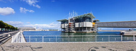 Lisbon Oceanarium, the second largest oceanarium in the world and the biggest in Europe with a view over the Parque das Nacoes, Lisbon, Portugalのeditorial素材