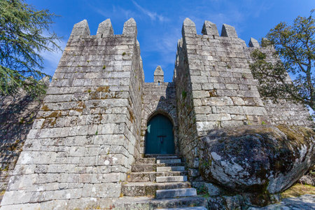 Povoa de Lanhoso Portugal. April 6 2015: Entrance of the keep of the castle where the first king of Portugal imprisoned his mother after her defeat in the crucial battle for the independenceのeditorial素材