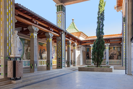 S. Bento da Porta Aberta Portugal. April 06 2015: Gallery in the exterior of the Crypt with decoration of tiles. Pope Francis raised the Sanctuary to Basilica in its 400th anniversary March 21stのeditorial素材