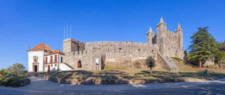 Santa Maria da Feira, Portugal - October, 2015: The Feira Castle with Nossa Senhora da Esperanca Chapel on the left.のeditorial素材