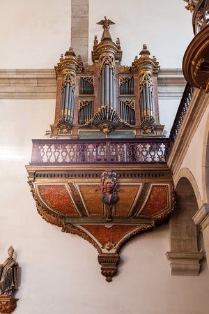 Santo Tirso, Portugal. December 26, 2015: Baroque pipe-organ in the Sao Bento monastery. Benedictine order.のeditorial素材