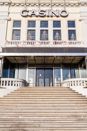 Povoa de Varzim, Portugal. December 28, 2015: Casino of Povoa de Varzim. One of the casinos of the Estoril-Sol III group, the largest casino group in Europe.のeditorial素材