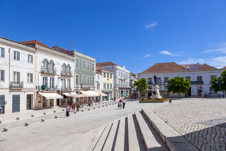 Santarem, Portugal. September 11, 2015:  Sa da Bandeira Square, the main square of the city of Santarem.のeditorial素材