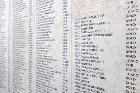 Lisbon, Portugal. October 31, 2016: Names of the Portuguese military fallen in the African Colonial War (1961-1974). Monumento aos Combatentes do Ultramar.のeditorial素材