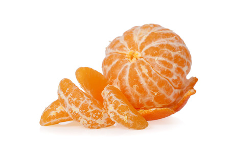 Peeled Clementine isolated on white backgroundの写真素材