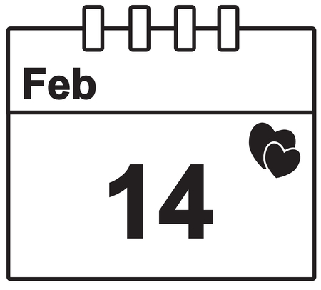 Calendar page for February 14th for the Valentine or Valentines Day. Hearts or heart shapes. Concept for love, passion, valentine, Valentines day isolated on white background. のイラスト素材