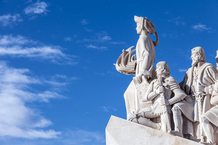Lisbon, Portugal - February 04, 2018: Padrao dos Descobrimentos monument. The Sea Discoveries Monument commemorates the navigators who explored the oceans and continents and created globalismのeditorial素材